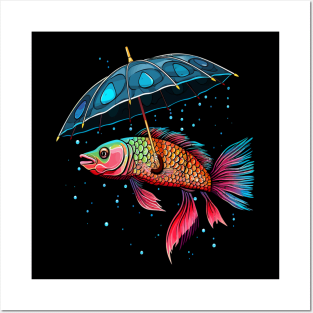 Arowana Rainy Day With Umbrella Posters and Art